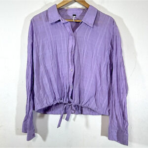 Young Fabulous Broke YFB Lavender Purple Tie Front Button Up top Womans Large